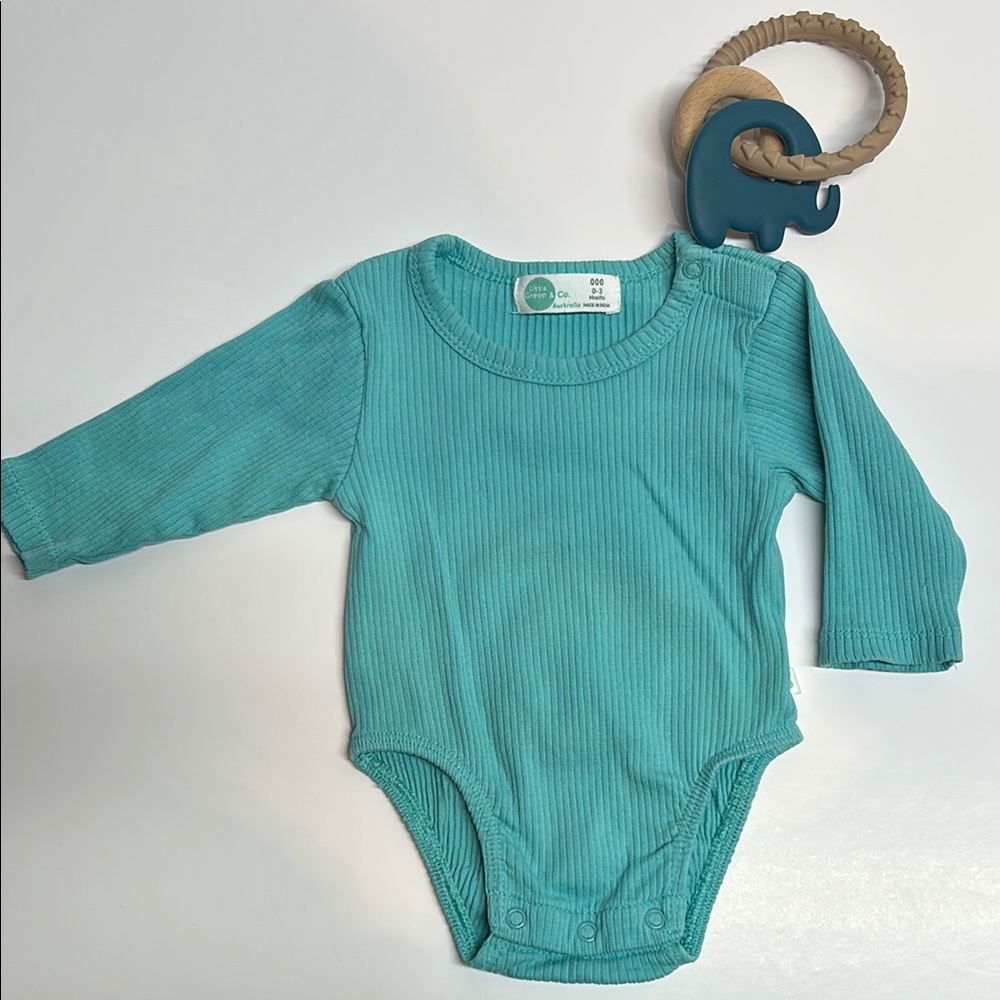 Teal Long Sleeve Baby Onesie